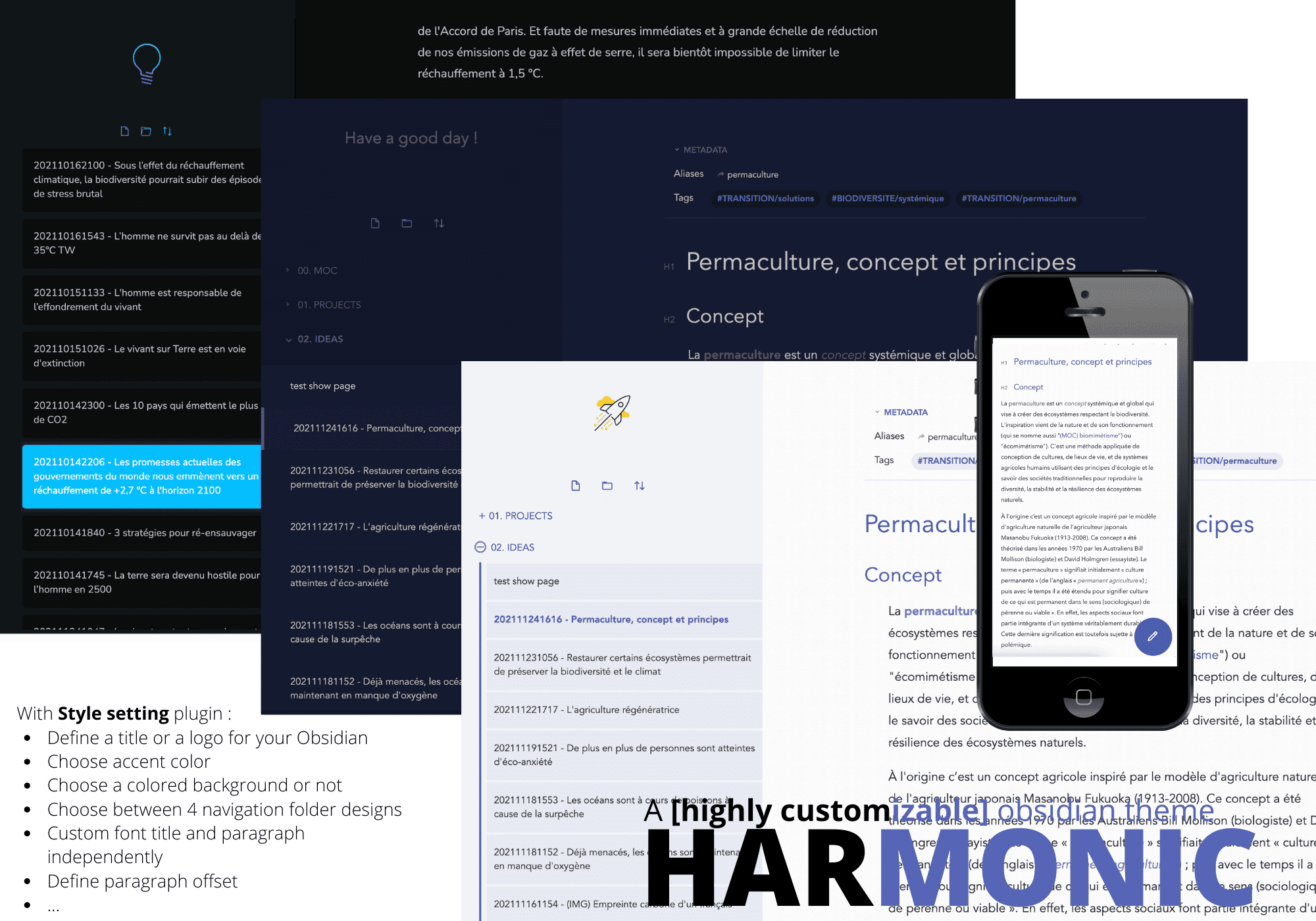 Screenshot of the Harmonic Obsidian theme