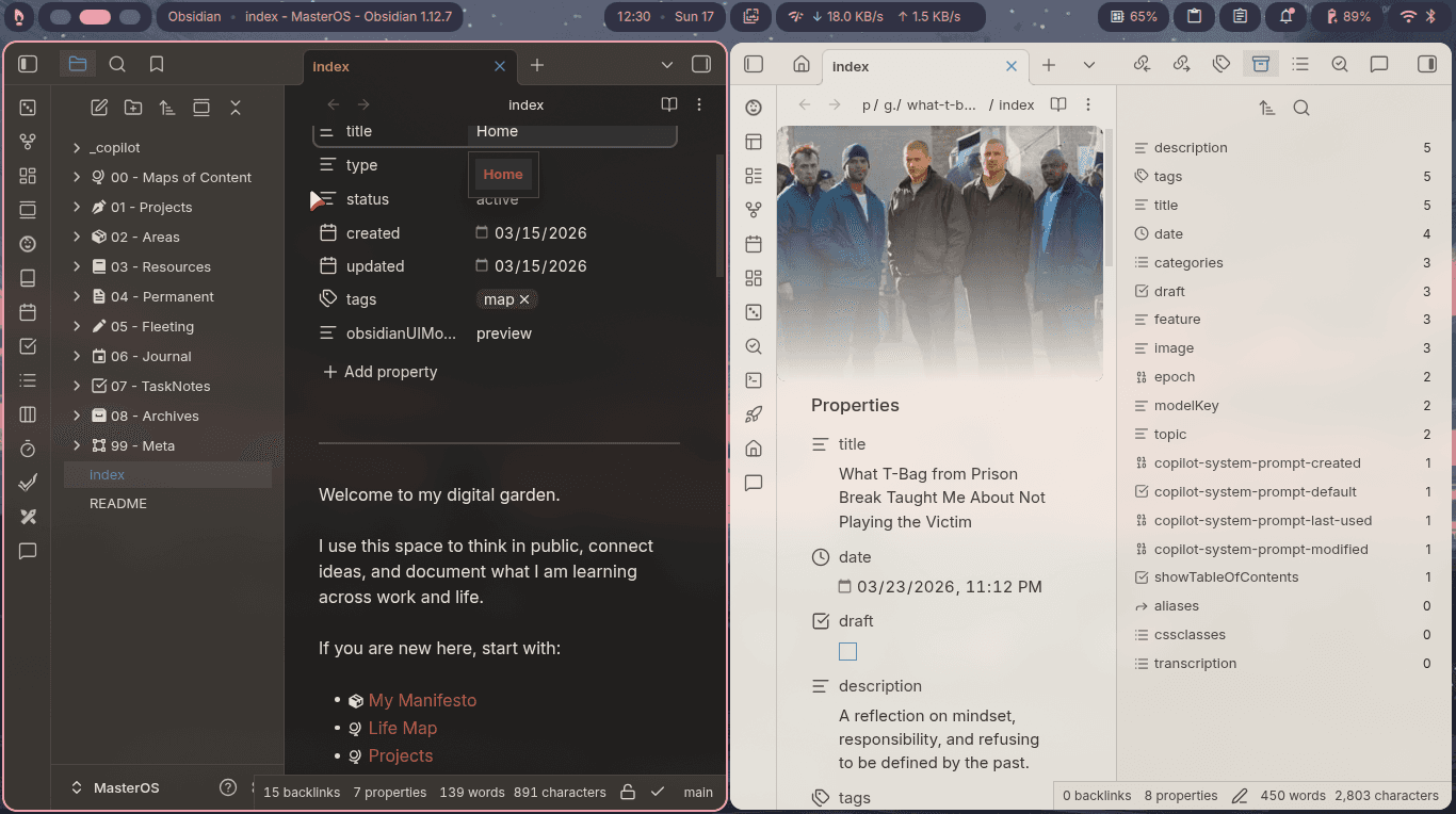 Screenshot of the Cinderpaper Obsidian theme