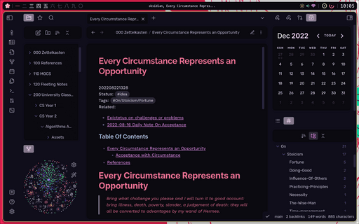 Screenshot of the Apatheia Obsidian theme