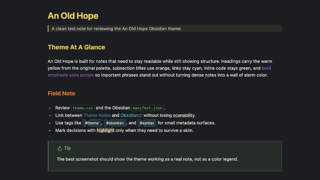 Screenshot of the An Old Hope Obsidian theme