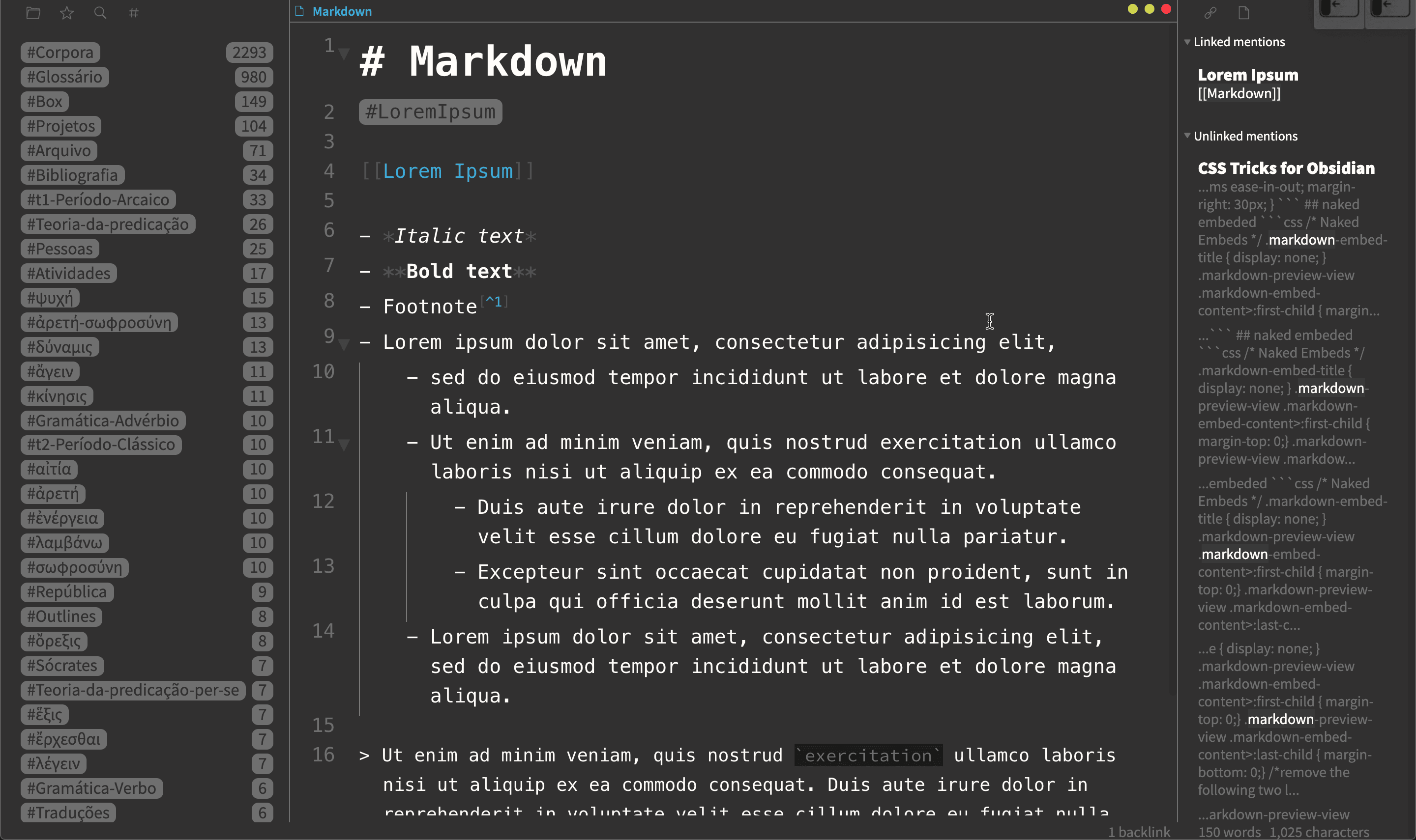 Screenshot of the GDCT Dark Obsidian theme