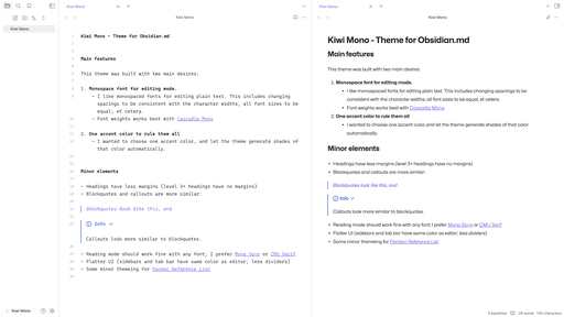 Screenshot of the Kiwi Mono Obsidian theme