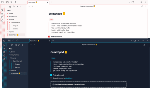 Screenshot of the Polka Obsidian theme