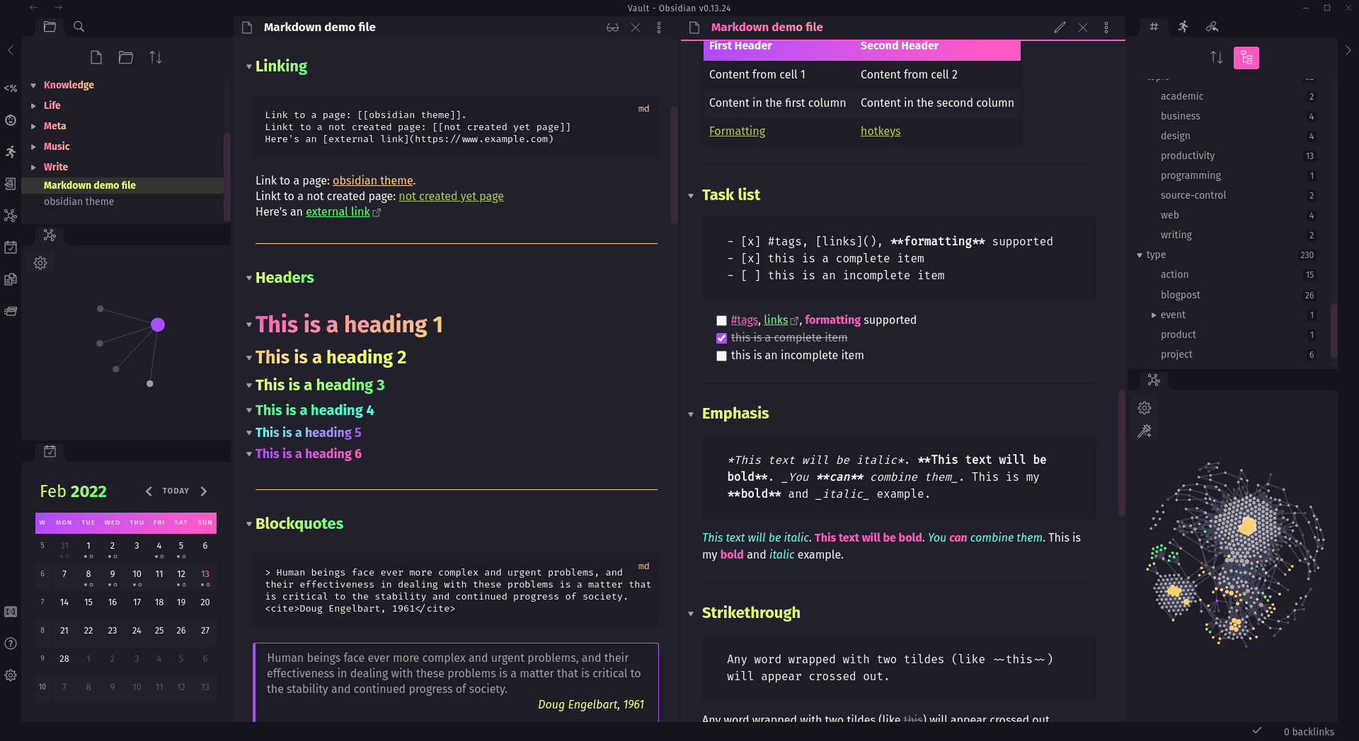 Screenshot of the Royal Velvet Obsidian theme