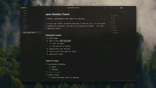 Screenshot of the Apex Obsidian theme