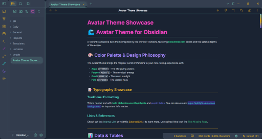 Screenshot of the Avatar Obsidian theme