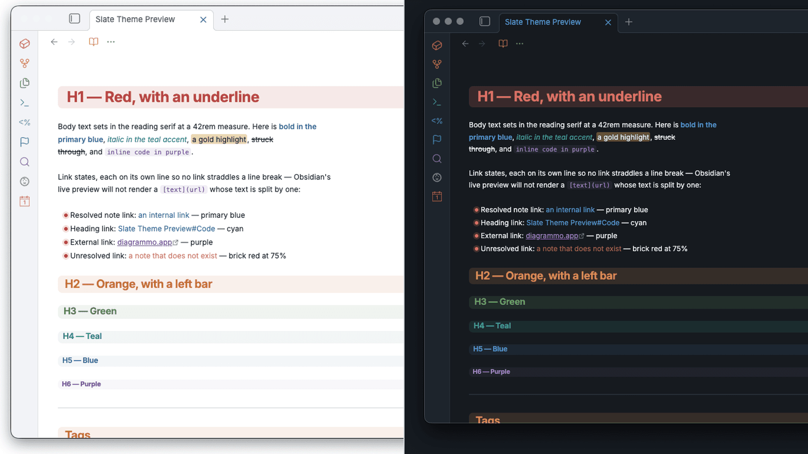 Screenshot of the Diagrammo Slate Obsidian theme