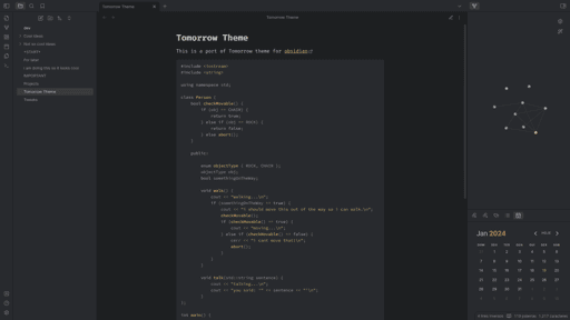 Screenshot of the Tomorrow Obsidian theme