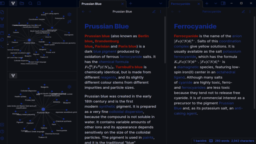 Screenshot of the Prussian Blue Obsidian theme