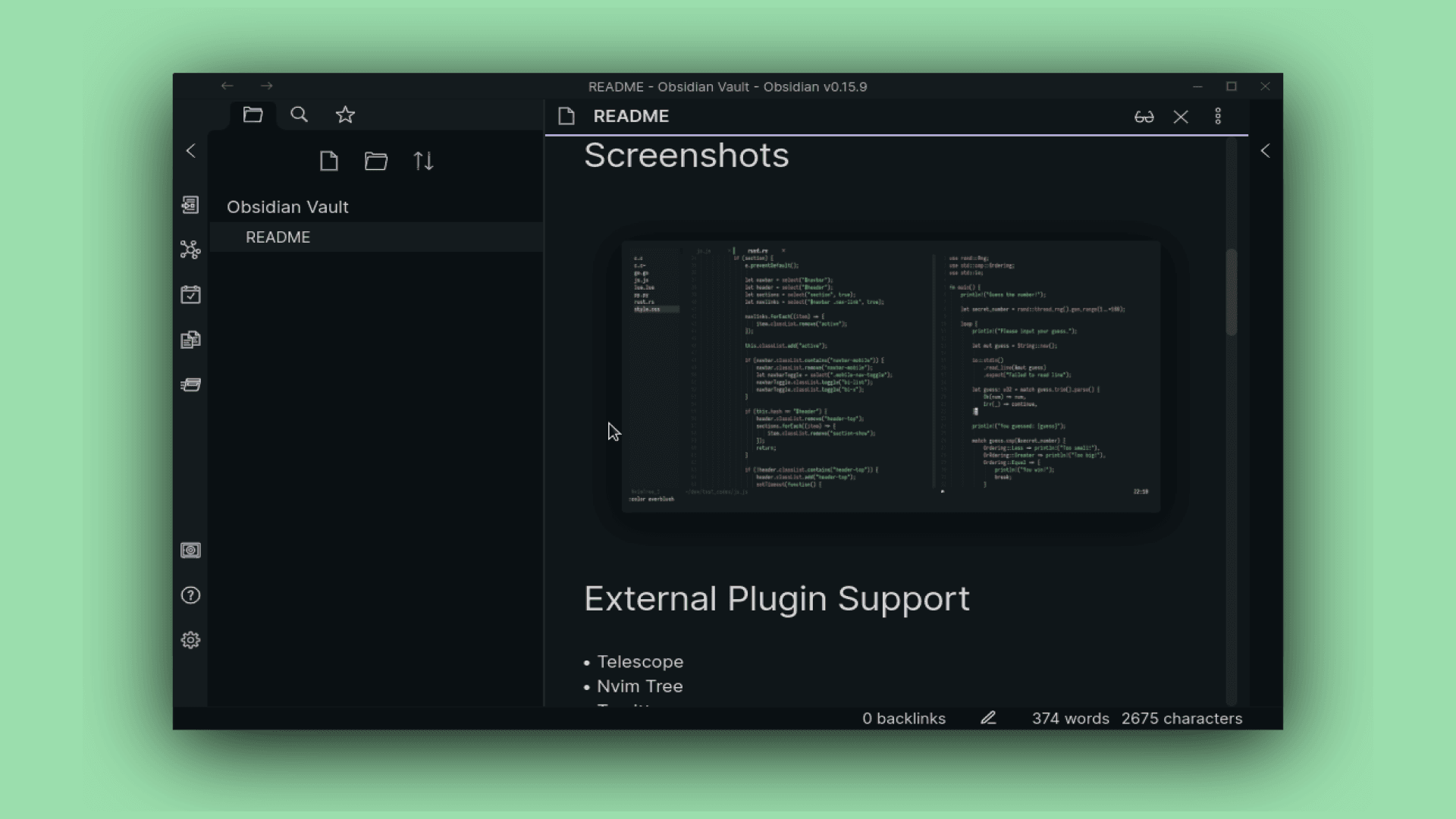 Screenshot of the Everblush Obsidian theme