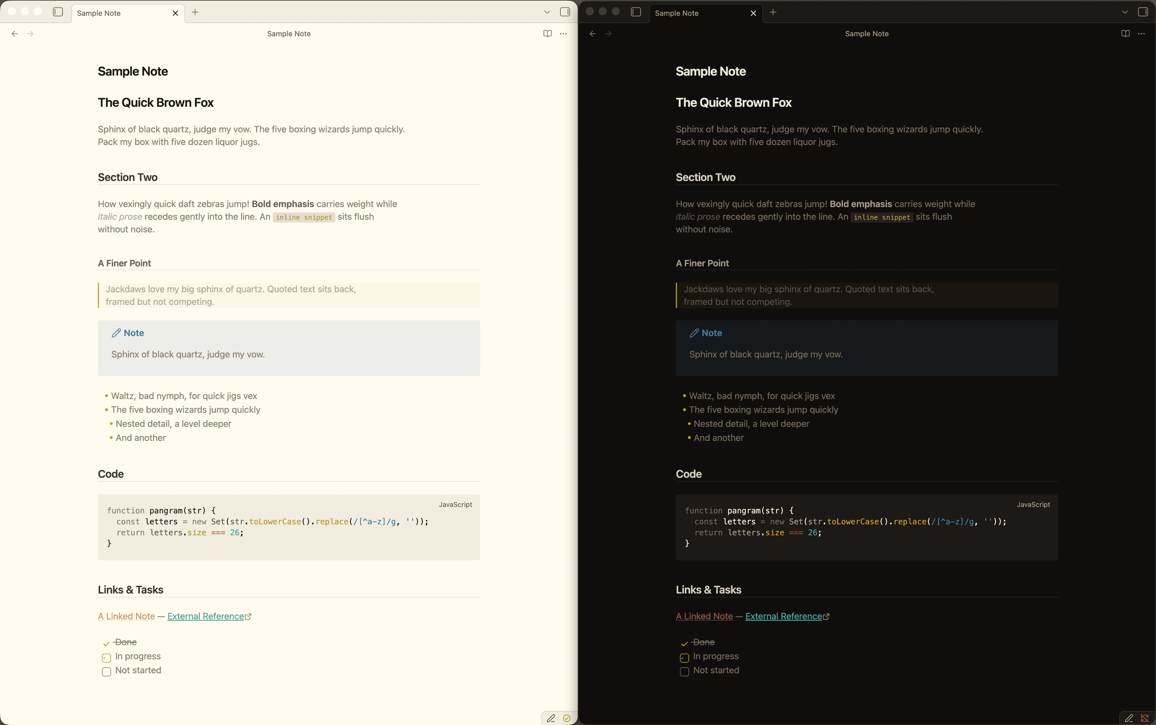 Screenshot of the Flynt Obsidian theme