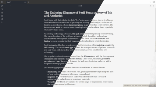 Screenshot of the Serif Obsidian theme