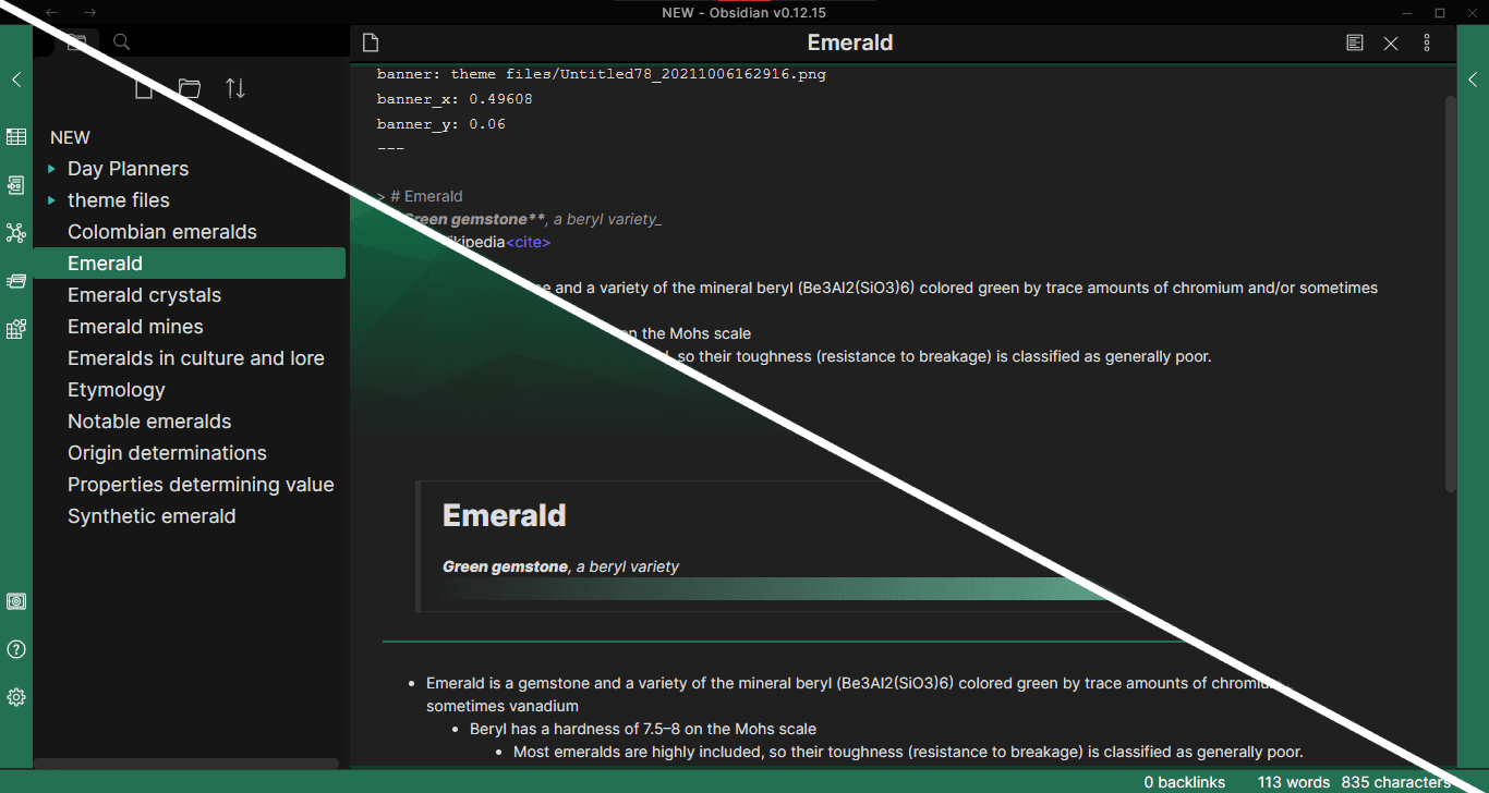 Screenshot of the Emerald Obsidian theme