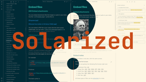 Screenshot of the Solarized Obsidian theme
