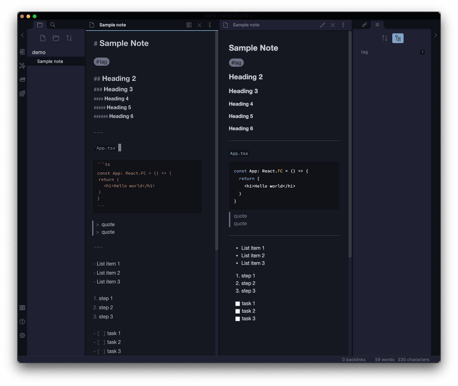 Screenshot of the Iceberg Obsidian theme