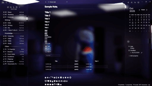Screenshot of the Blur Obsidian theme