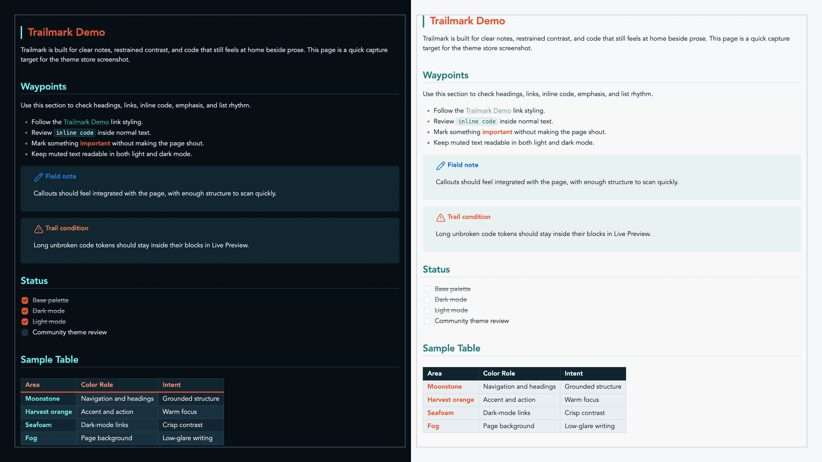 Screenshot of the Night Ridge Obsidian theme