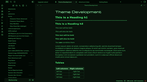 Screenshot of the Starlit Abyss Obsidian theme