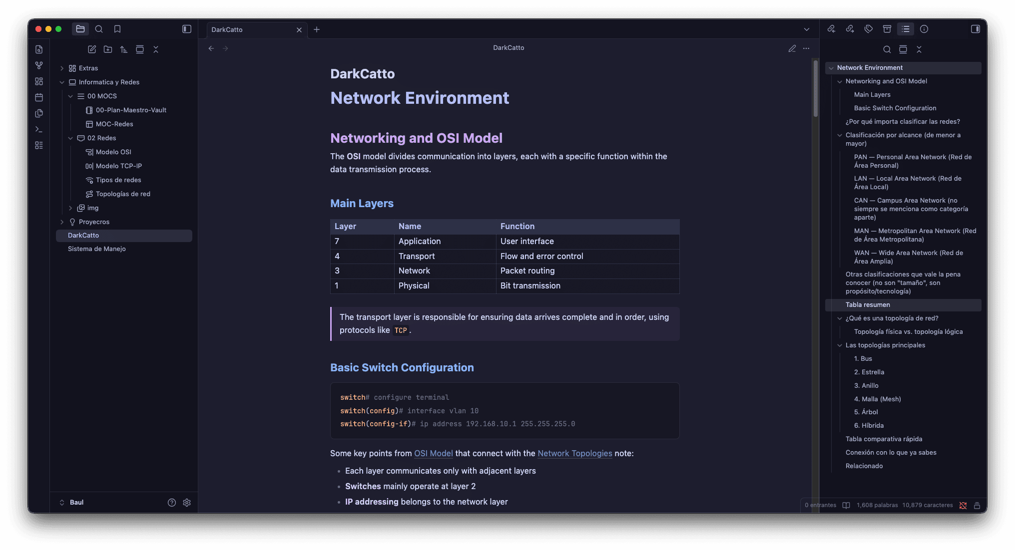 Screenshot of the DarkCatto Obsidian theme