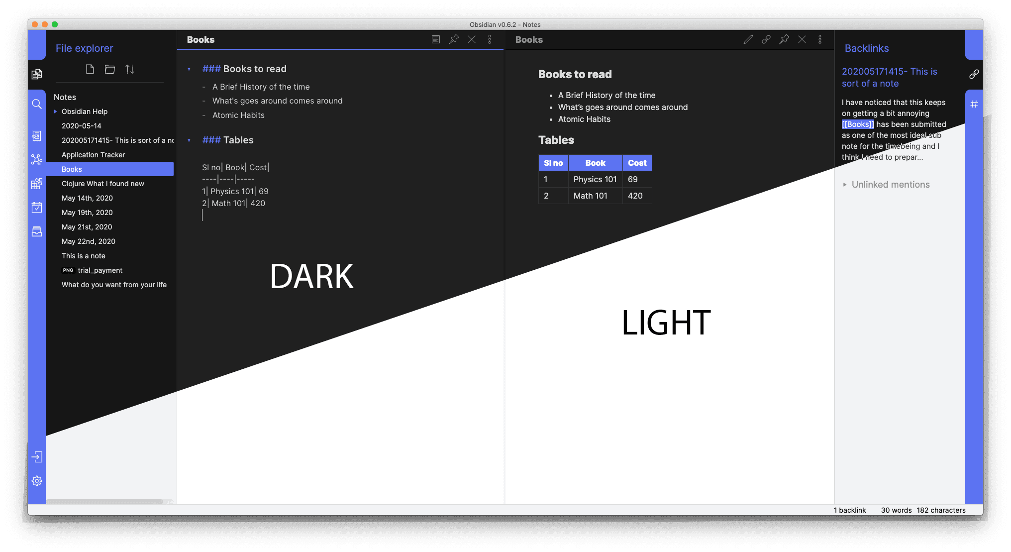 Screenshot of the Moonlight Obsidian theme