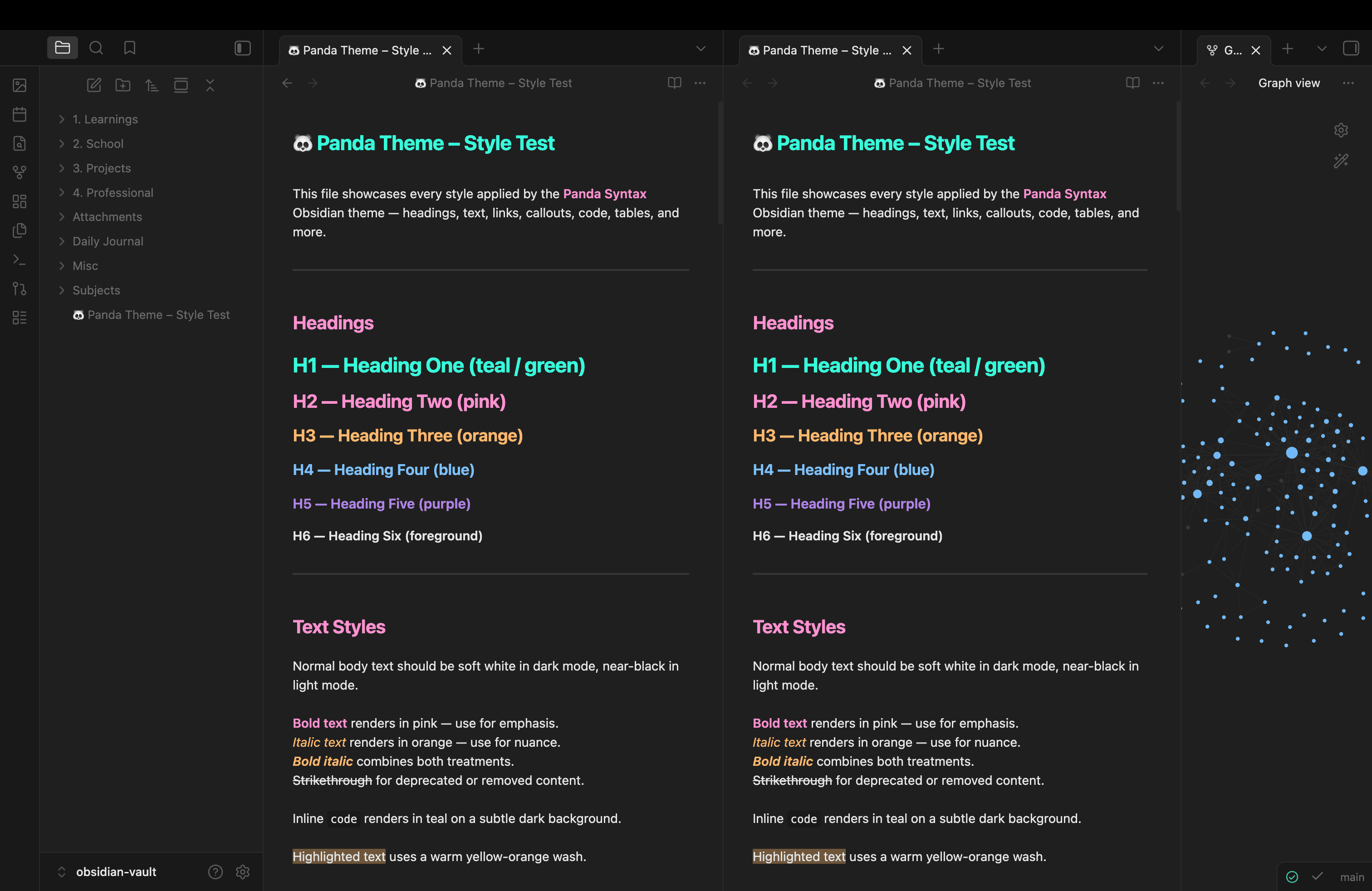 Screenshot of the Panda Syntax Obsidian theme