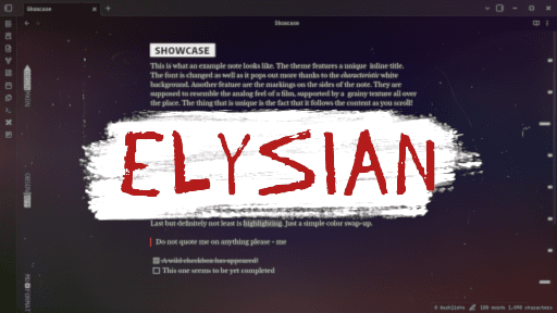 Screenshot of the Elysian Obsidian theme