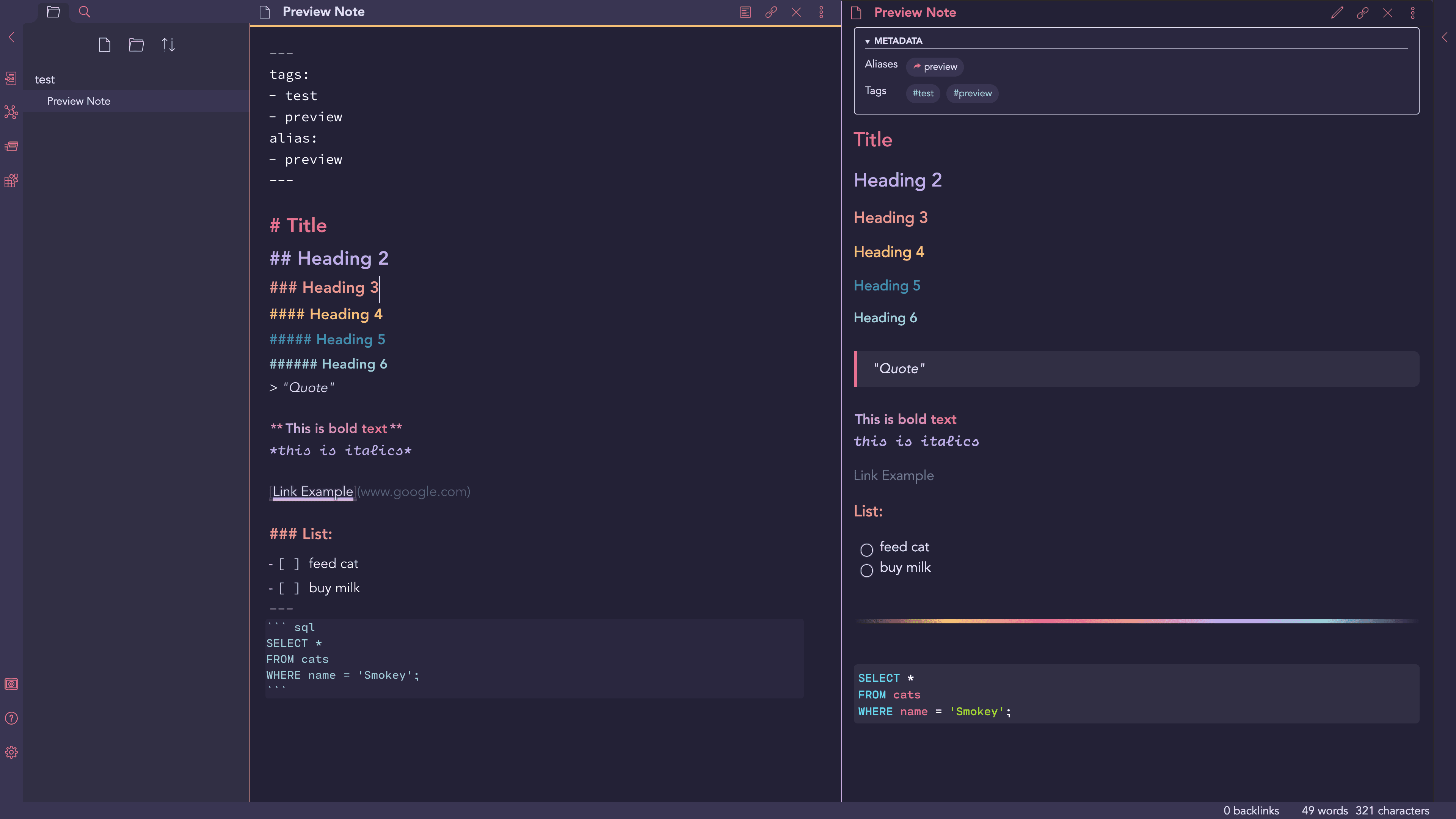 Screenshot of the Rosé Pine Moon Obsidian theme