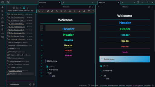 Screenshot of the Dedication 2 Obsidian theme