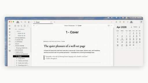 Screenshot of the Vision Obsidian theme