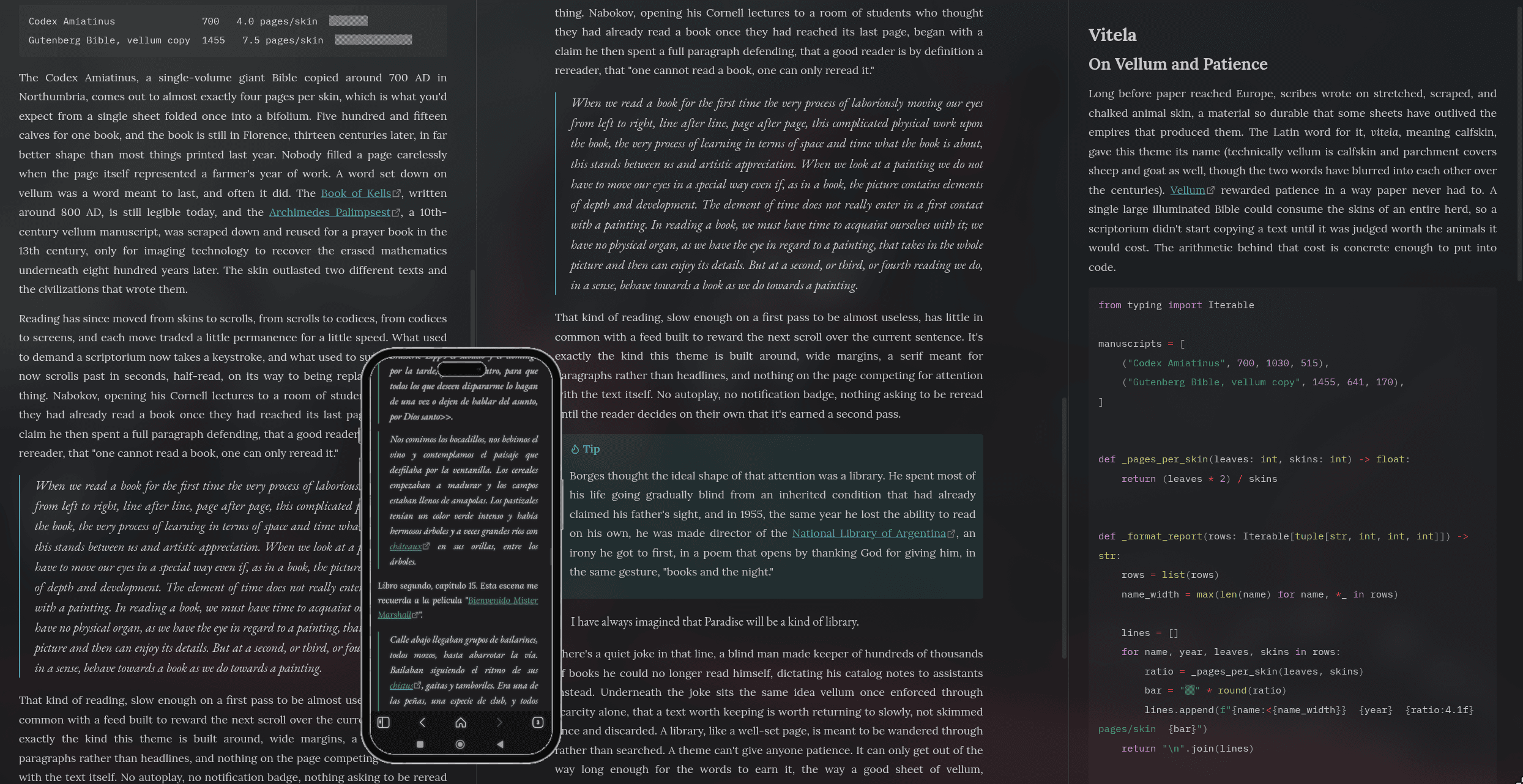 Screenshot of the Vitela Obsidian theme