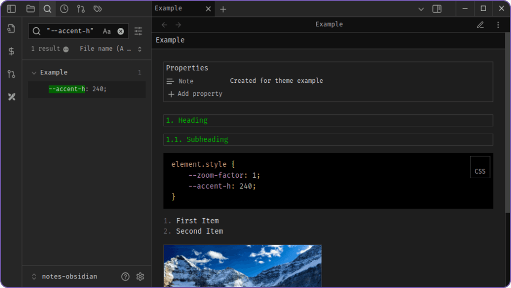 Screenshot of the Strict Obsidian theme