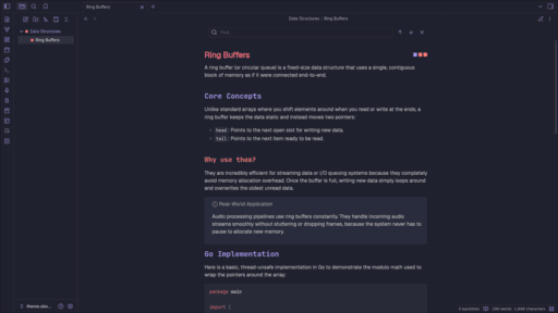 Screenshot of the Palenight Obsidian theme