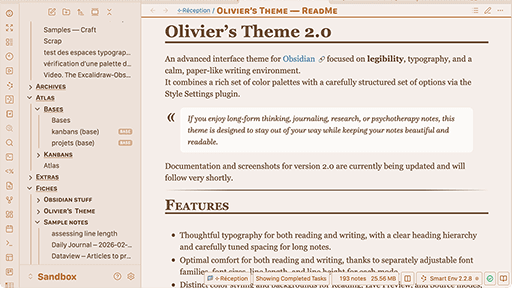 Screenshot of the Olivier’s Theme Obsidian theme