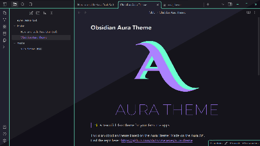 Screenshot of the Aura Dark Obsidian theme