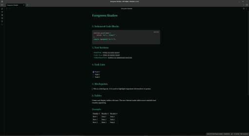 Screenshot of the Evergreen-Shadow Obsidian theme
