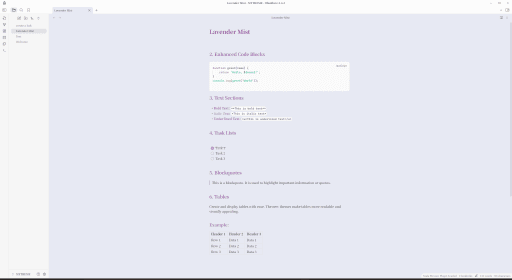 Screenshot of the Lavender-Mist Obsidian theme