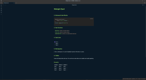 Screenshot of the Midnight-Fjord Obsidian theme