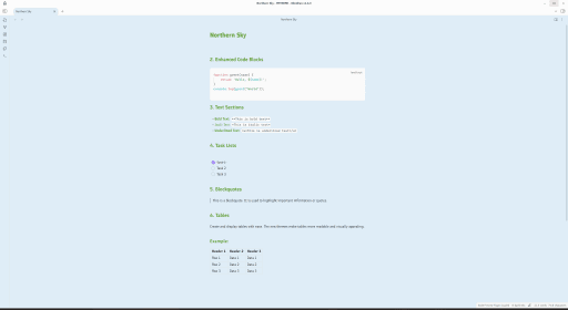Screenshot of the Northern-Sky Obsidian theme