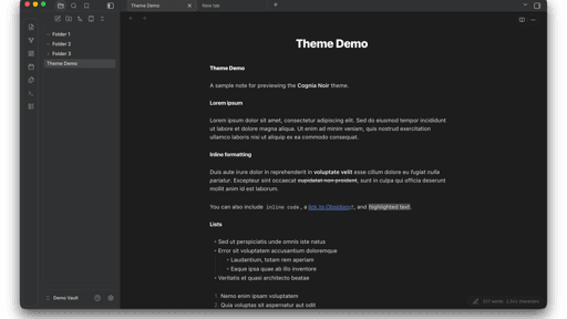 Screenshot of the Cognia Noir Obsidian theme