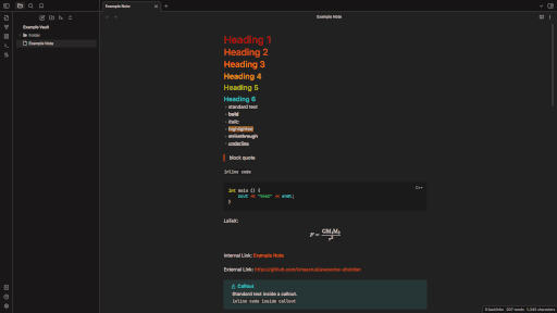 Screenshot of the Phoenix Obsidian theme