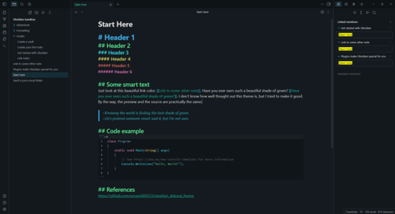 Screenshot of the Dekurai Obsidian theme