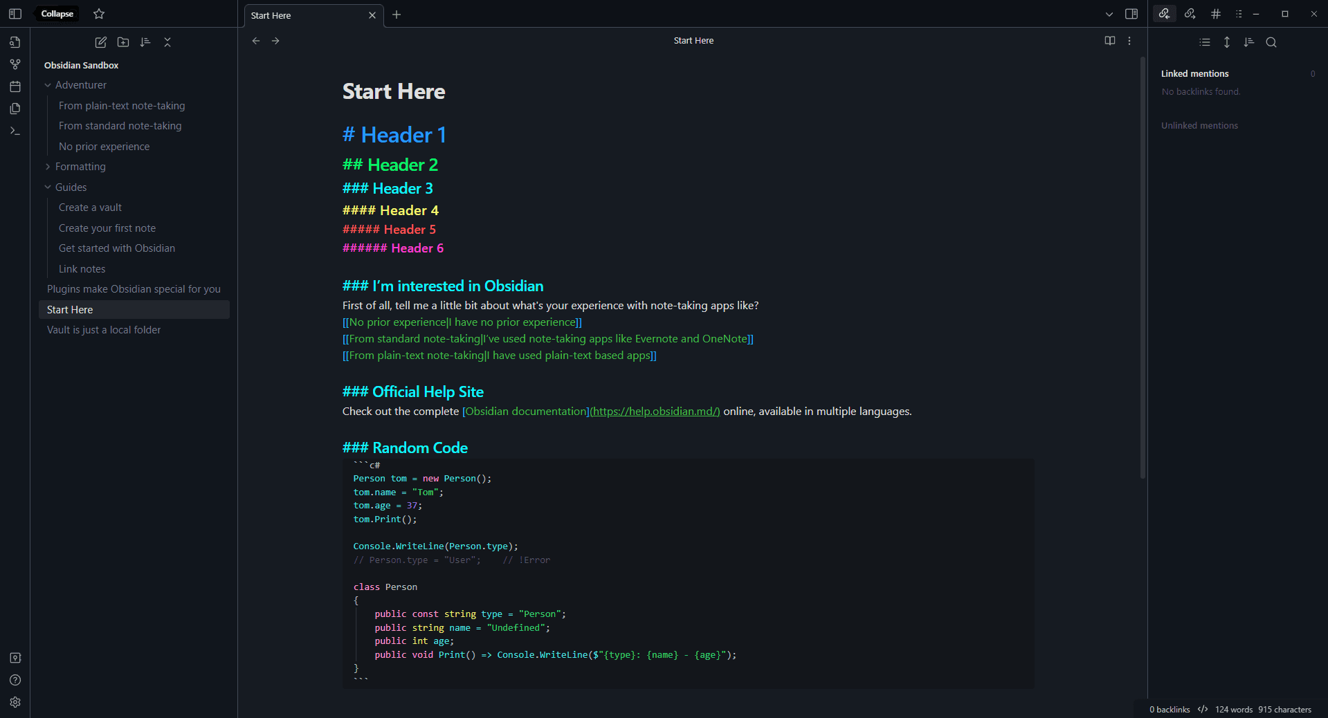 Screenshot of the Dark Moss Obsidian theme