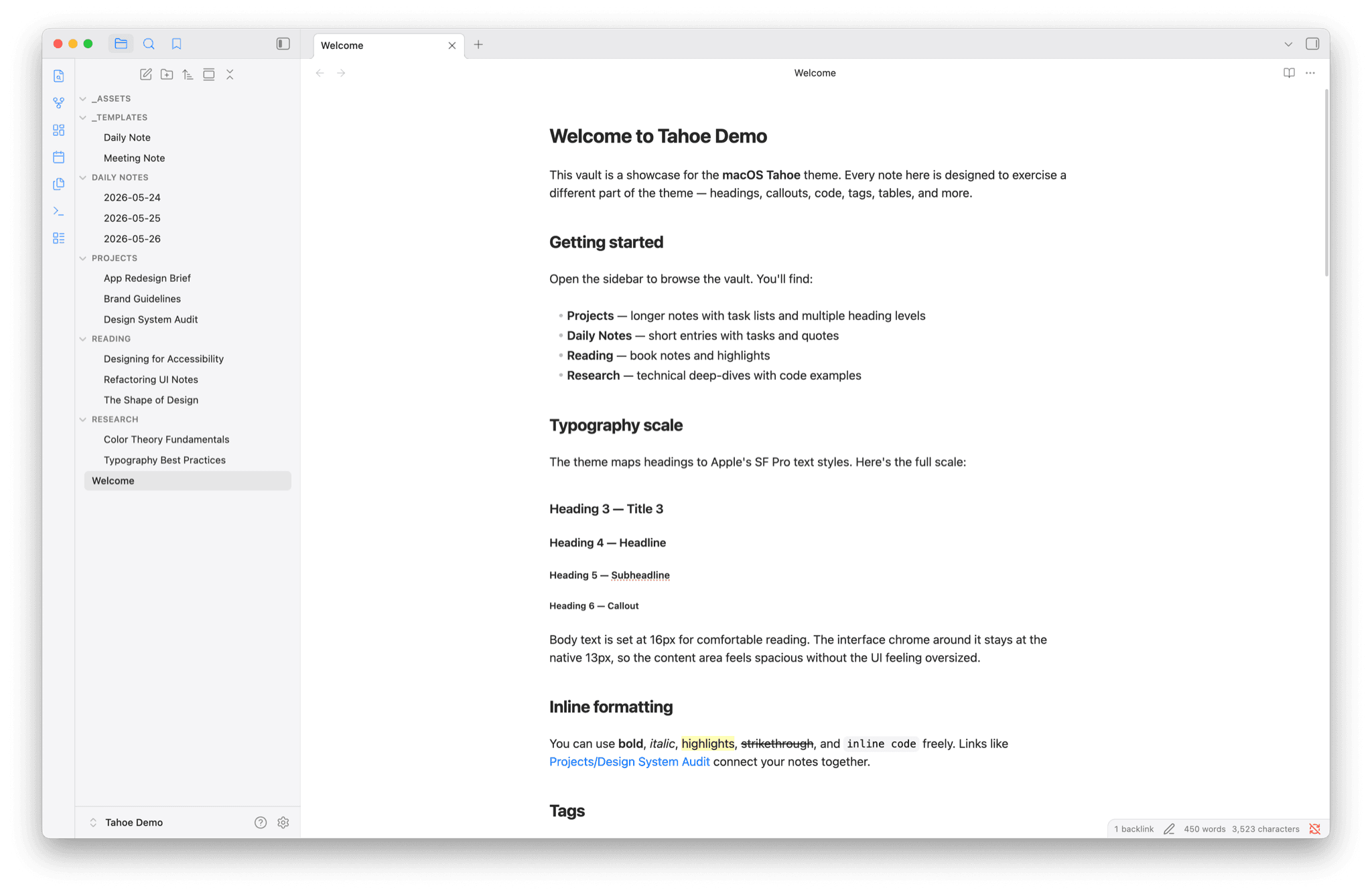 Screenshot of the macOS Obsidian theme