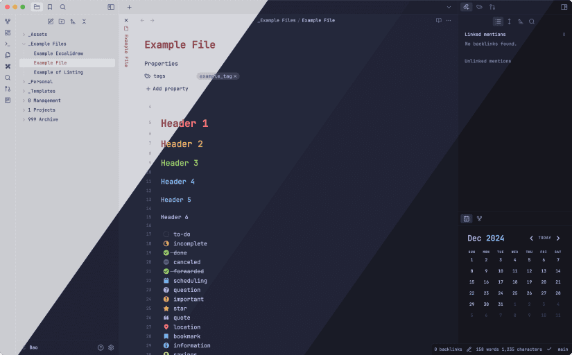 Screenshot of the Tokyo Night Obsidian theme
