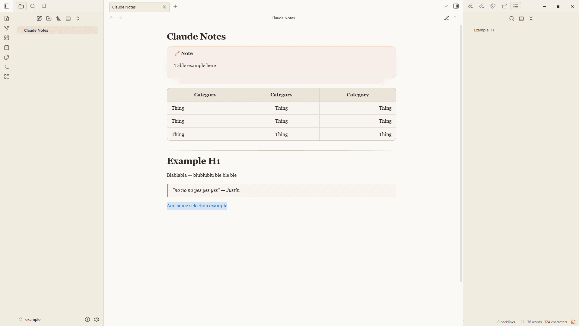 Screenshot of the Claude Notes Obsidian theme