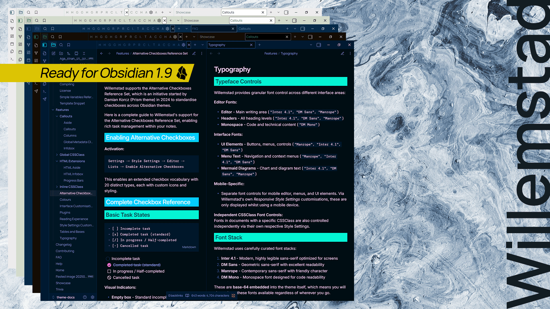 Screenshot of the Willemstad Obsidian theme