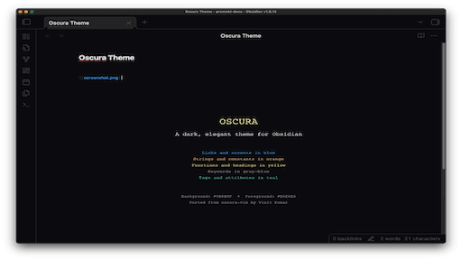 Screenshot of the Oscura Obsidian theme