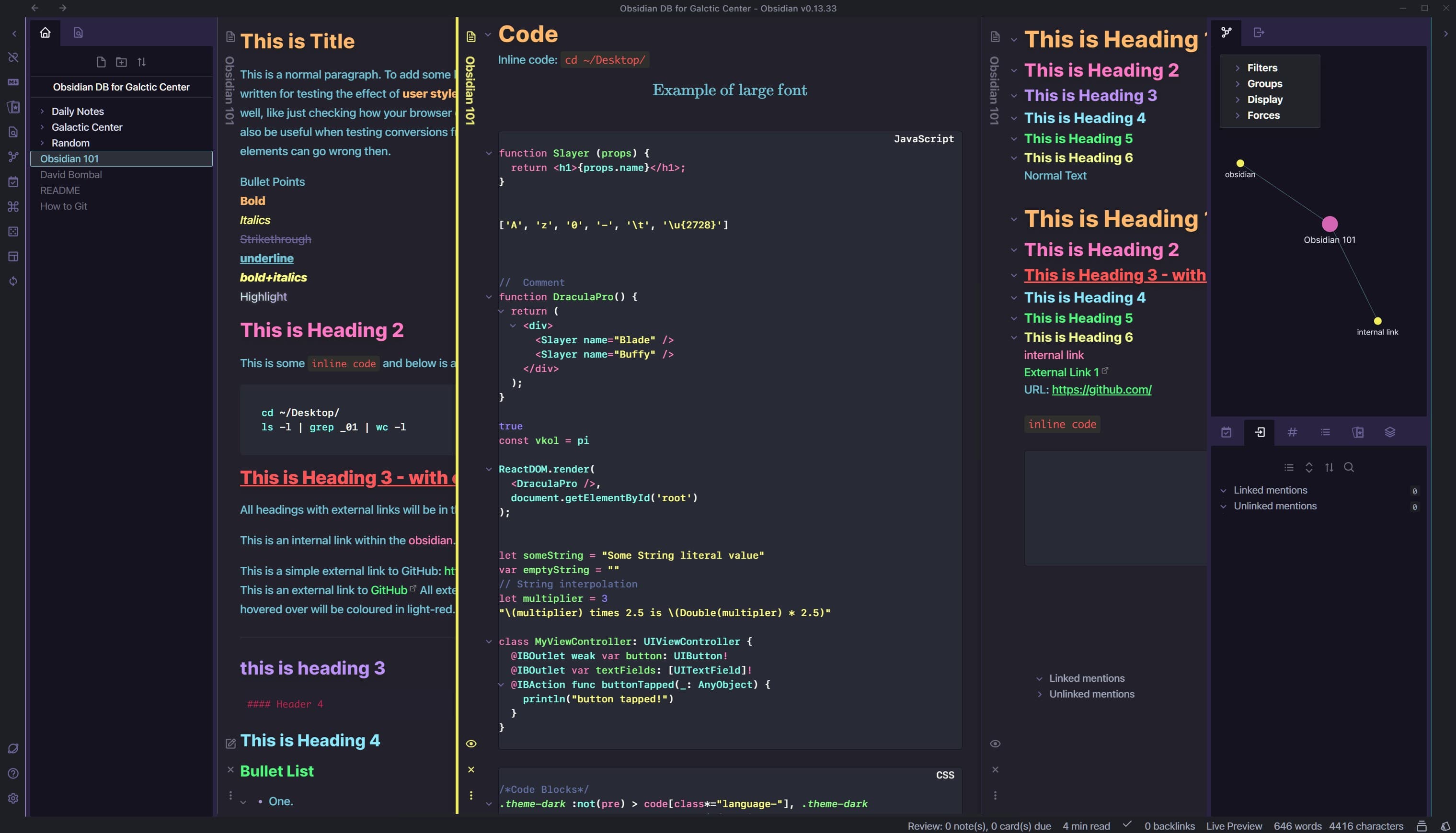 Screenshot of the Dracula + LYT Obsidian theme
