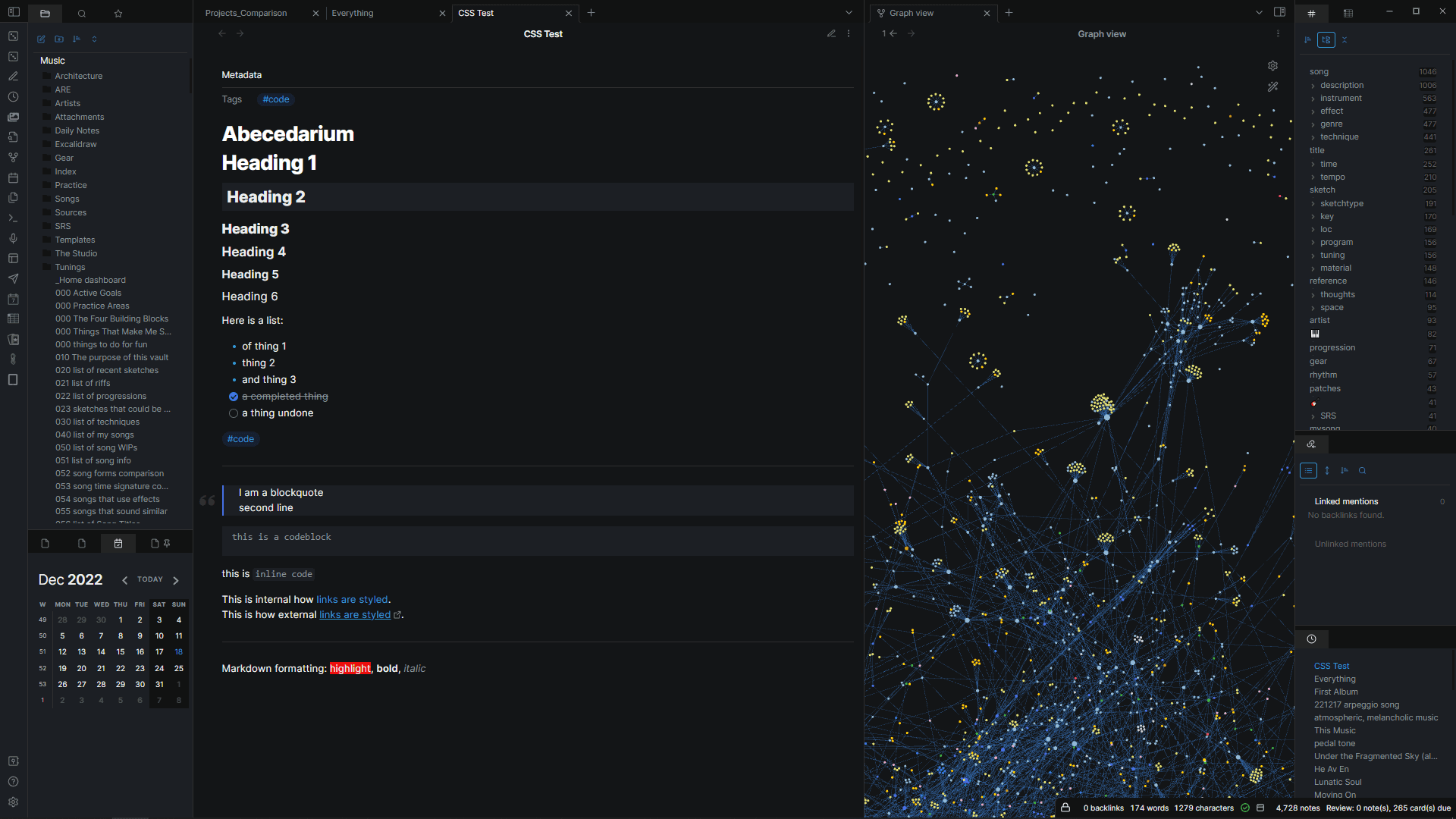 Screenshot of the Abecedarium Obsidian theme