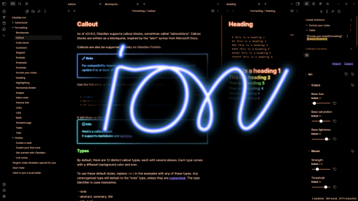 Screenshot of the ion Obsidian theme